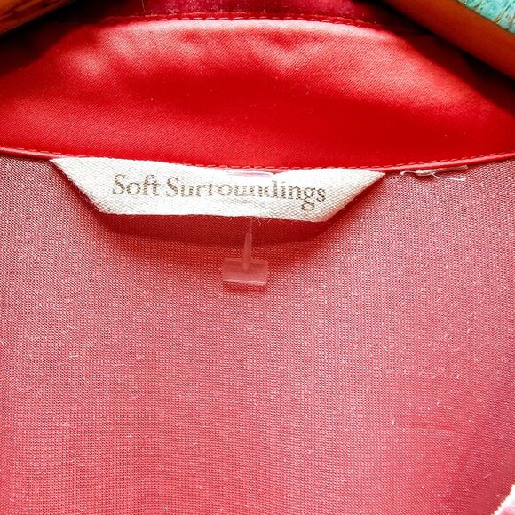 Soft Surroundings, Bright Coral BOYFRIEND Velour Long Sleeve Button Down Top - Picture 7 of 8